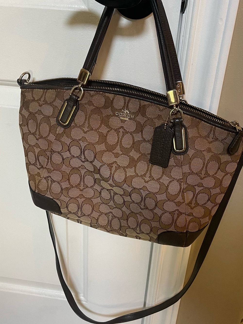 Coach Brown satchel Signature Monogram Canvas Shoulder Bag detachable crossbody